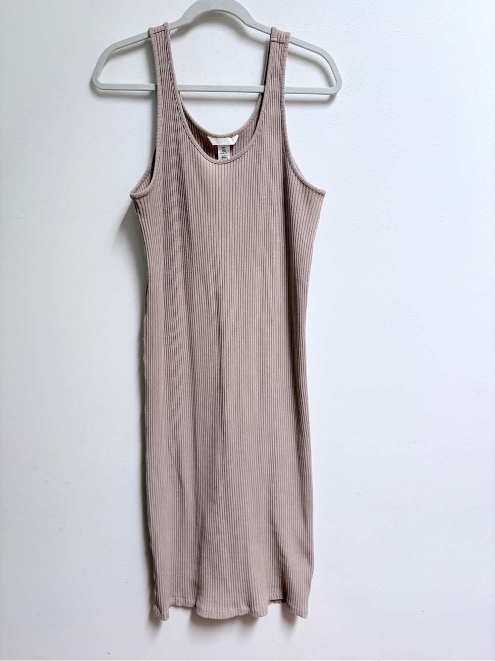 H&M Ribbed Tank Midi Dress Light Taupe XL